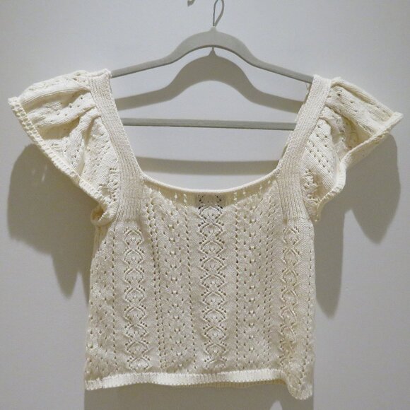 HAUTE HIPPIE Crochet Knit Milkmaid Coquette Ribbon Top Cotton Cottagecore Boho - Picture 9 of 12